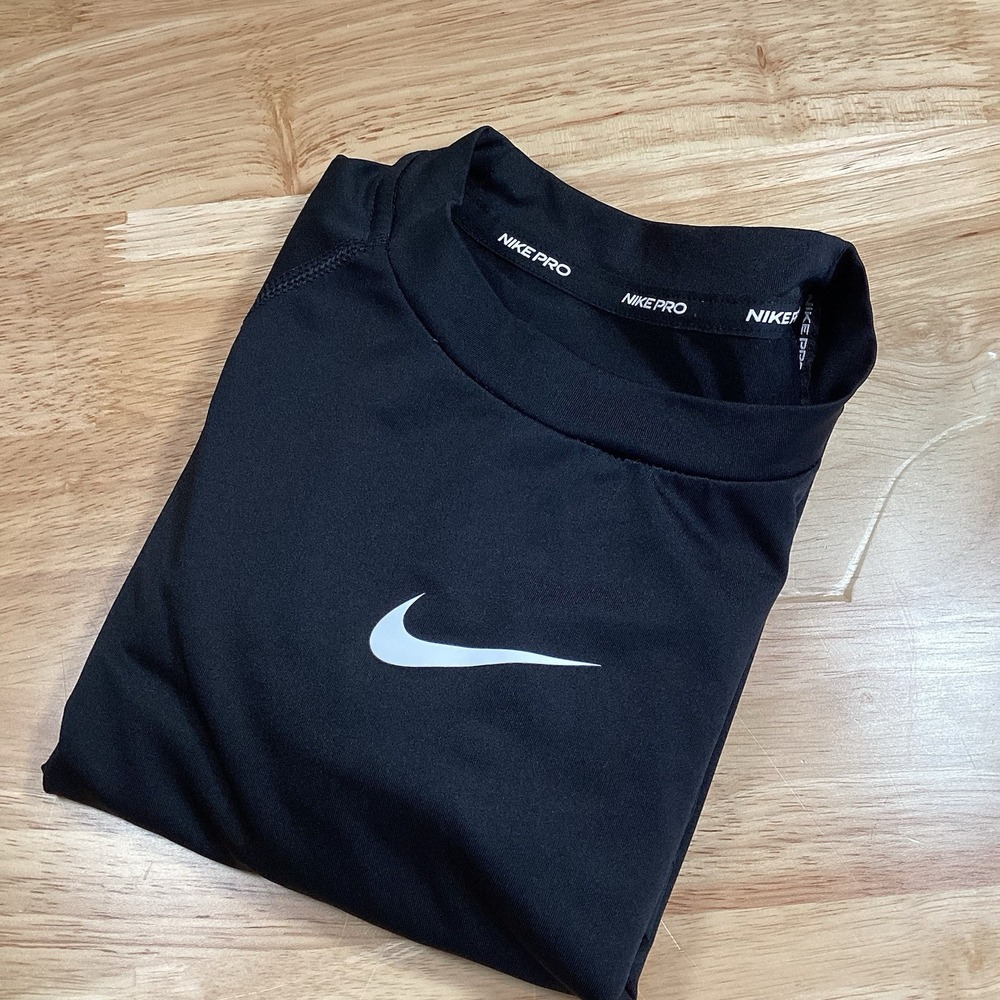 Nike Pro Compression Shirt Boys Black Base Layer Long Sleeve Size Small